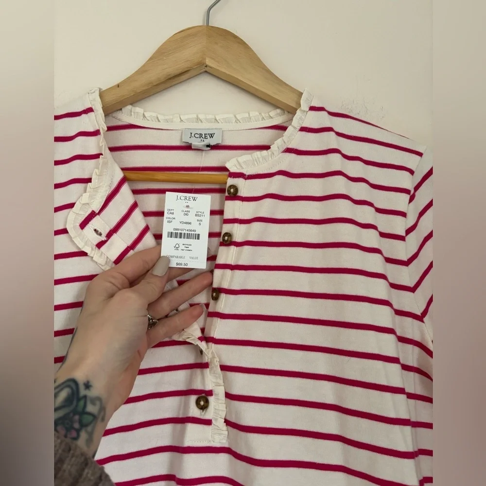 J Crew Striped Ruffle-Collar Henley